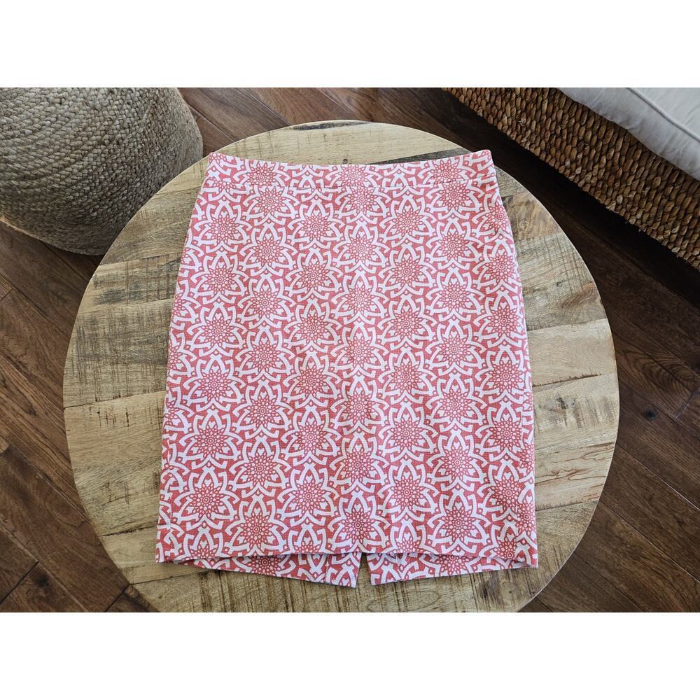 J. Crew Coral Medallion Print Basketweave Cotton Pencil Skirt Women's 8